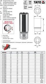 Головка 6-гранная длинная 1/2" М8х76 мм Польша YATO YT-1221