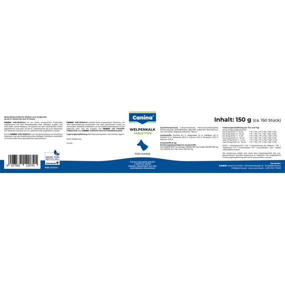 Мінеральний комплекс Canina Welpenkalk для цуценят та молодих собак 150 г 150 табл. | Зображення 5