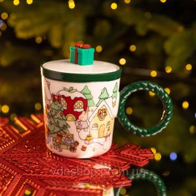 Чашка порцелянова з кришкою Подарунок 400 (мл) Зелений Yiwu FM-CS-36C