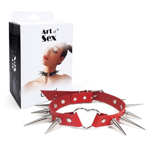 Чокер сердце с большими шипами, из натуральной кожи Art of Sex - Crystal, цвет Красный | Зображення 4