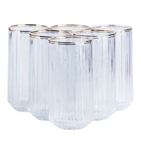 Набір склянок із 6 штук по 380 мл прозорий із золотим обідком HP552