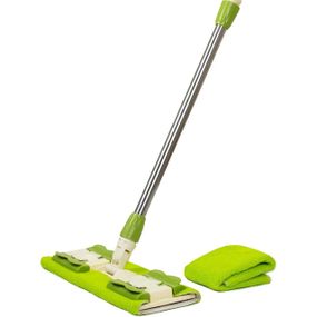 Швабра полотер для быстрой уборки с насадкой из микрофибры на зажимах с запаской. JI-892 Цвет: зеленый