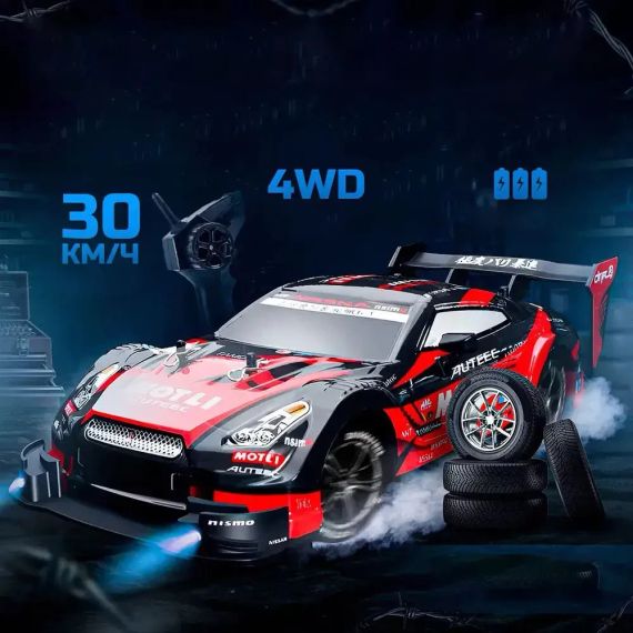 Машинка на радіоуправлінні Nissan Motli 1:16, чорна-червона – дрифт-кар 4WD, до 30 км/год | Зображення 1