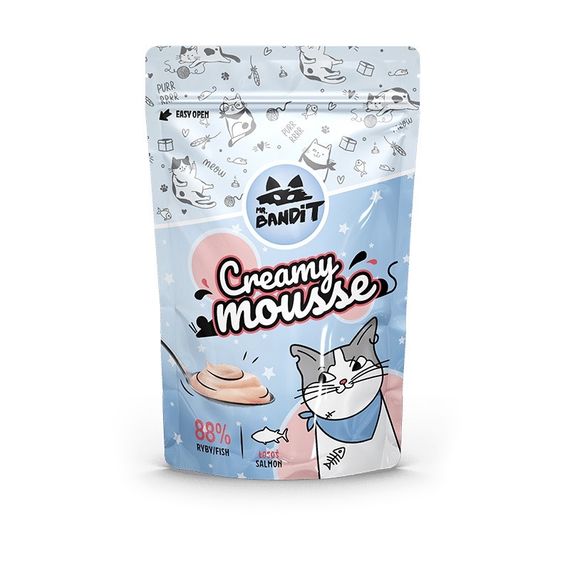 Жидкое лакомство для котов с лососем Mr. Bandit Creamy Mousse, 6 шт х 10 гр