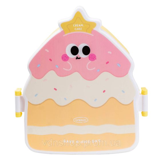 Дитячий ланч бокс на дві секції 950 мл пластиковий з вилкою та ложкою "Тістечко" Жовтий HP12271Y