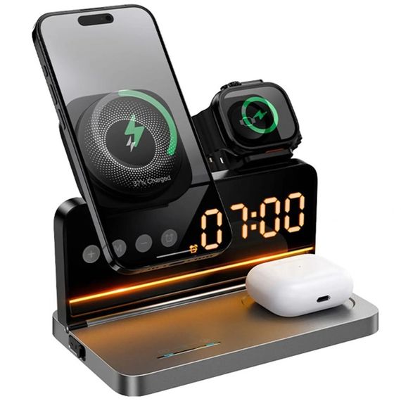 БЗУ Hoco DWQ03 North 4in1 with alarm clock Black | Зображення 5