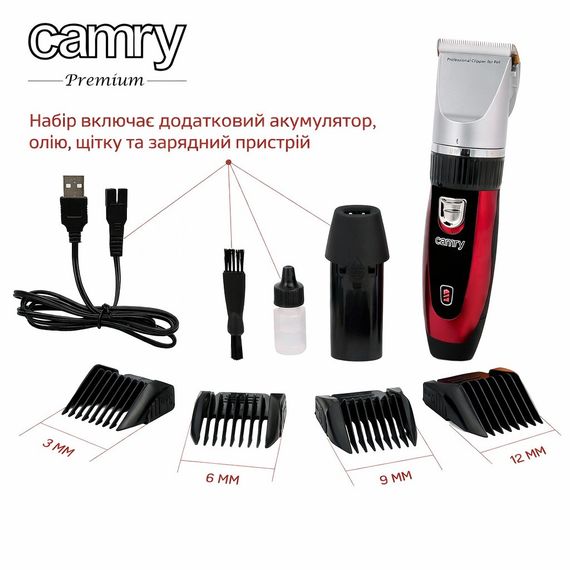 Машинка для стрижки тварин Camry CR 2821, 35 Вт, 2 акумулятори, USB, 4 насадки | Зображення 5