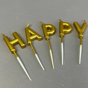 Свечи для торта Happy Birthday - золото