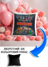 Подушка плюшева Мерч Крафт Дизайн з принтом roblox 02 чорний плюш квадратна 33х33 см