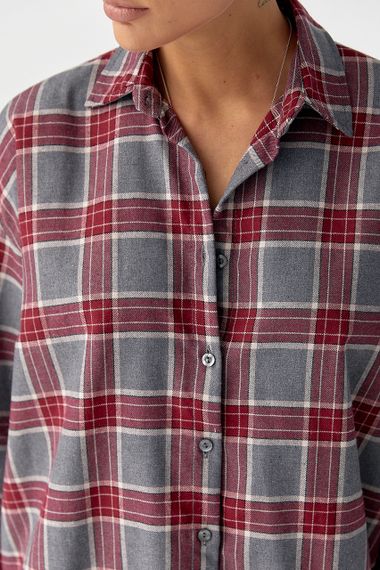 Сорочка в клітинку з подовженою спинкою - темно-червоний цвет, S (є розміри) | Зображення 3