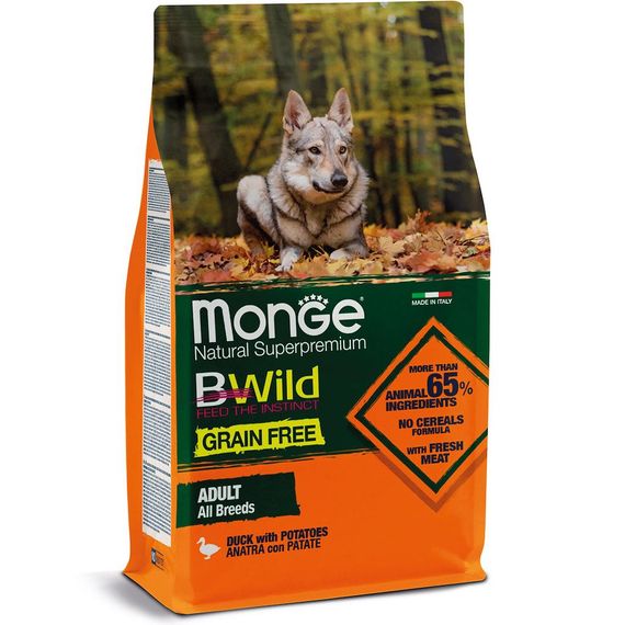 Корм Monge BWild Grain Free All Breeds Anatra сухий з качкою для дорослих собак усіх порід 15 кг