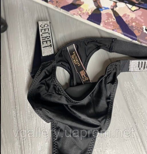 Женские трусики Виктория Сикрет со стразами, трусики стринги Victoria’s Secret, модные трусики стринги Черный, XL | Зображення 2
