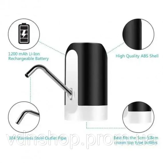 Електрична помпа для бутильованої води Automatic water dispenser з підсвічуванням на сулію 19 л Чорний | Зображення 3