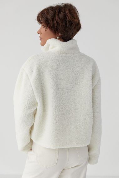 Жіночий кардиган із хутра Тедді на блискавці - білий цвет, S (є розміри) | Зображення 1