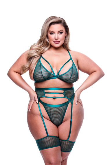 Сексуальний комплект білизни Queen Size Baci, напівпрозорий, 4 деталі, зелений