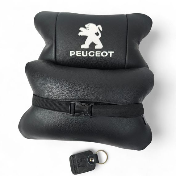Набор подушек Peugeot из кожи + брелок в подарок, Автоподушки QE-545 с вышивкой | Зображення 5