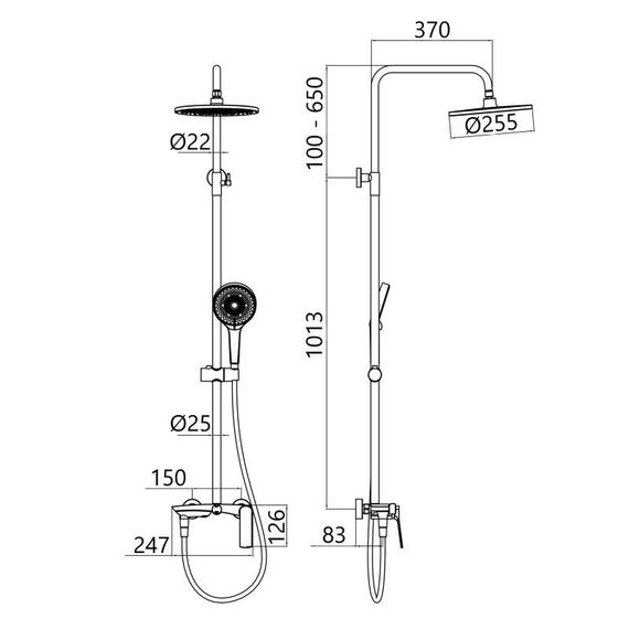 Душова система універсальна Qtap Slavonice на три споживача (з виливом) QTSLA111GMB45910 Gunmetal Black PVD | Зображення 1