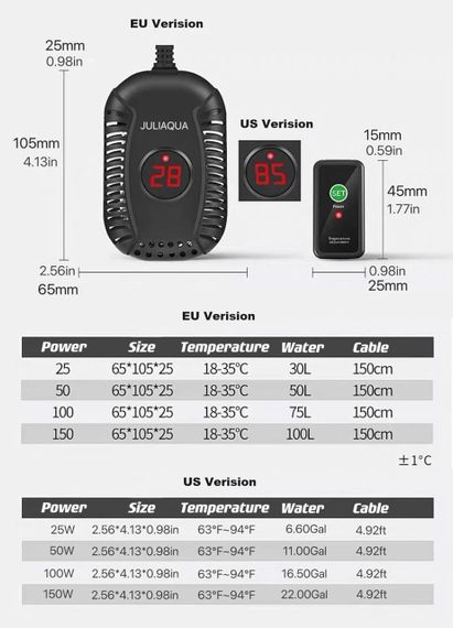 Нагрівач для акваріума з регулюванням температури, нагрівач для акваріума, нагрівальний стрижень для р | Зображення 5