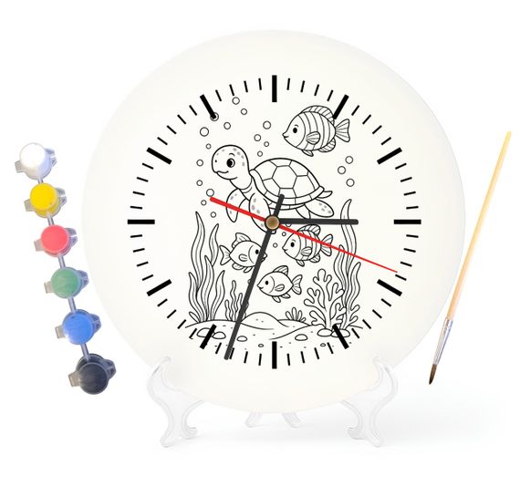 Детский набор для творчества часы раскраска Черепаха и рыбки 30 см (Г0049)