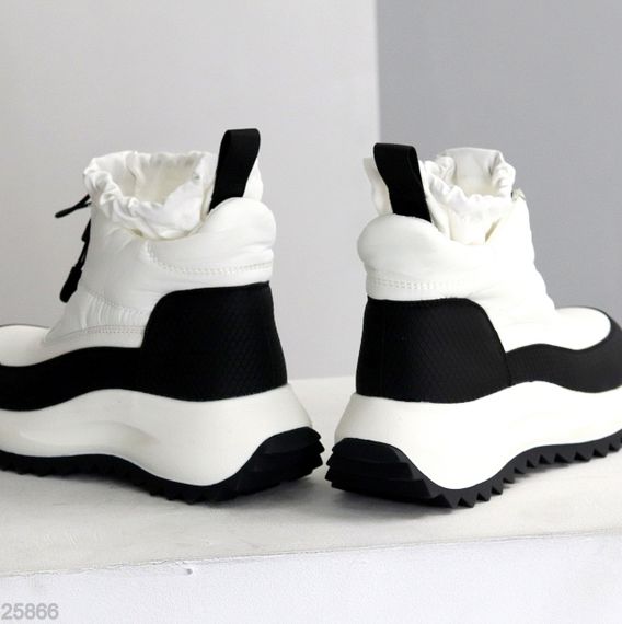 Спортивные черно-белые ботинки дутики водонепроницаемые с фиксатором | Зображення 5
