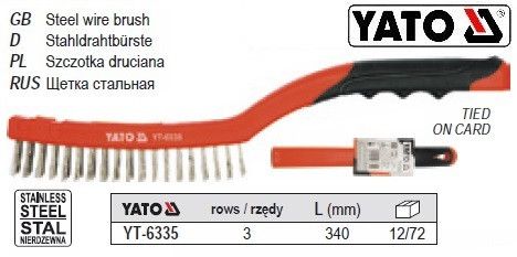 Щітка YATO Польща нержавійка 3 ряду l=340 мм YT-6335
