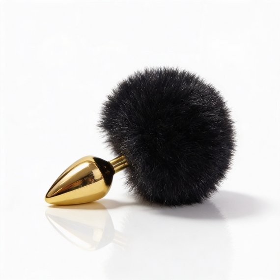 Анальна пробка ALUME, S, металева золотиста з чорним пушком, 7 х 2,8 см Sex Aura | Зображення 1