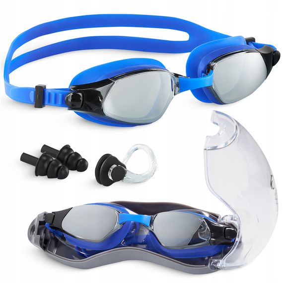 Окуляри для плавання TSUNAMI Anti-Fog 3 в 1 чохол, беруші та затискач для носа Blue (P-5905973401784)