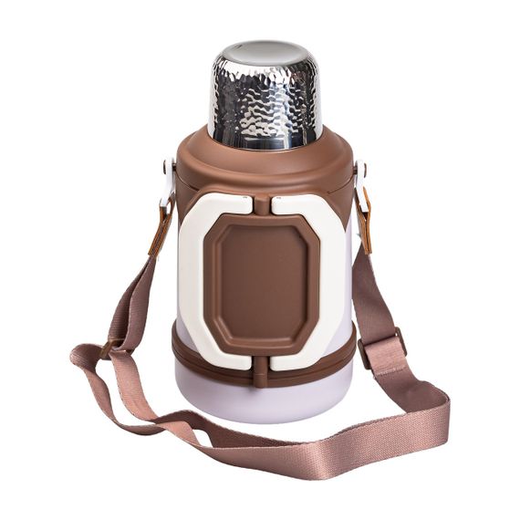 Термос Vacuum Cup 1.5 литра с ремешком и складной ручкой коричневый HP-14-21V