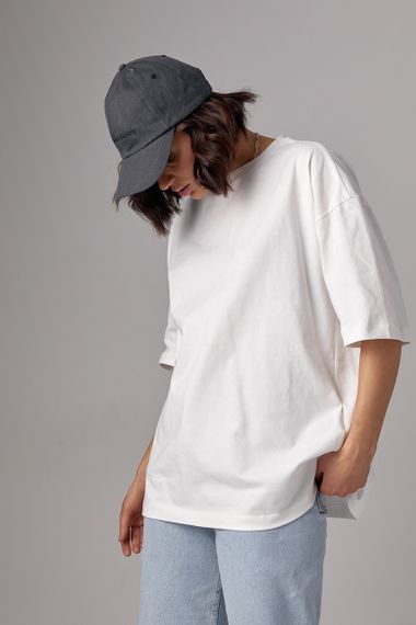 Базовая однотонная футболка oversize - молочный цвет, S (есть размеры) | Зображення 7