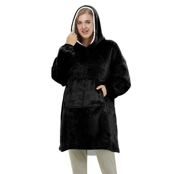 Толстовка  плед с капюшоном и рукавами Huggle Hoodie оверсайз,худи с большим карманом для рук ,цвет: черный | Зображення 5