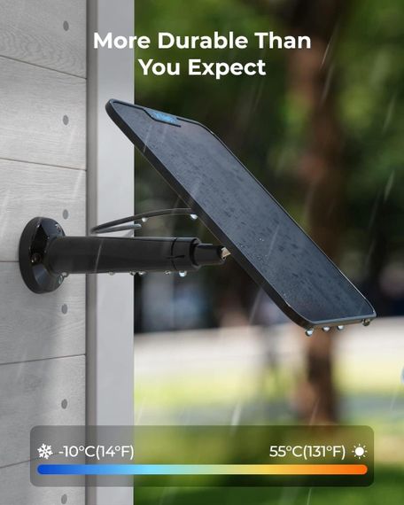 Сонячна панель Reolink 6W для відеокамер, водостійка, з кріпленням, панель живлення для акумуляторних камер, чорна | Зображення 5