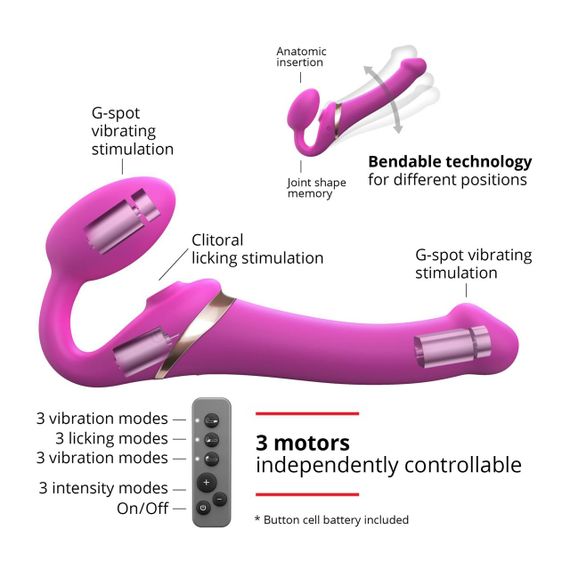 Безремінний вібрострапон з вакуумною стимуляцією Strap-On-Me MULTI ORGASM Fuchsia M, регульований Sex Aura | Зображення 1