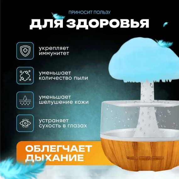 Зволожувач повітря гриб з ефектом дощу, нічник зволожувач повітря з підсвіткою RGB   знижка | Зображення 3