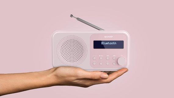 Портативное цифровое радио SHARP с Bluetooth 5.0, DAB+/FM, будильником, USB/батарея, радиоприемник розовый | Зображення 3