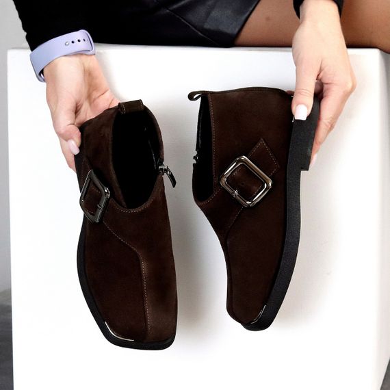 Дизайнерские коричневые туфли натуральная замша квадратный носок | Зображення 1