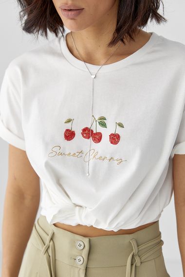 Жіноча футболка з написом Sweet Cherry - білий цвет, L (є розміри) | Зображення 3