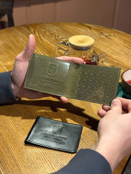 Обкладинка на посвідчення учасника бойових дій шкіряна чорна зелена | Зображення 2