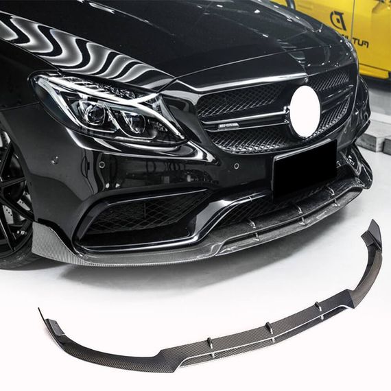 Накладка на передній бампер Lip V4 (для SD C63 AMG 2015-2019, Карбон) для Mercedes C-сlass W205 рр