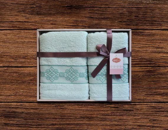 Набор махровых полотенец Marla Bellanita 2 шт: 50х90 см, 70х140 см Мятный | Зображення 1