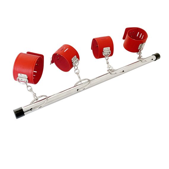 Металевий БДСМ-фіксатор для рук та ніг з наручниками Steel Control Red