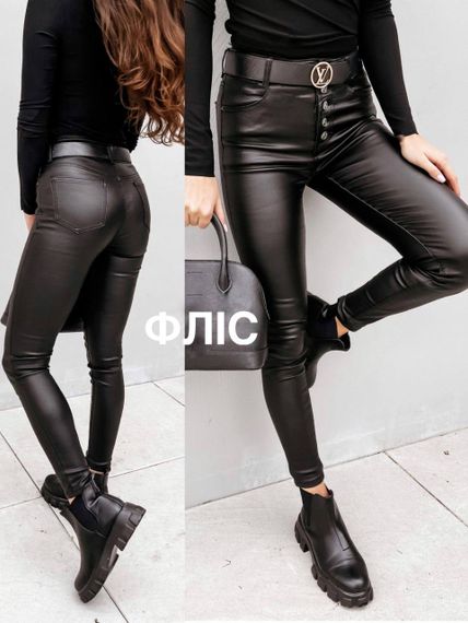Женские черные лосины-брюки из эко кожи на пуговицах, NA921 цвет черный, размер 42/44 | Зображення 1