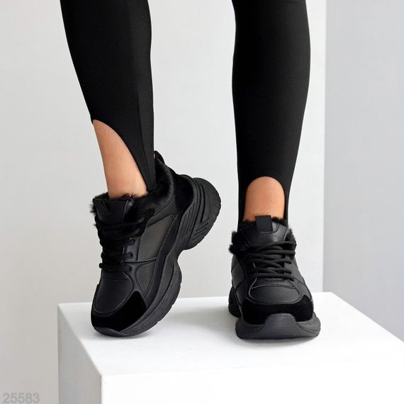 Комбіновані зимові прогулянкові чорні кросівки | Зображення 2