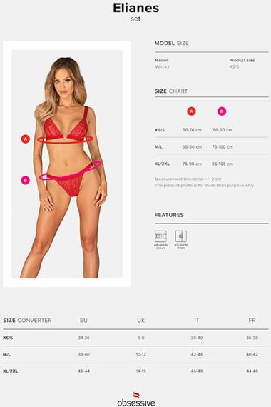Комплект бюстгальтер и трусики Obsessive Elianes set Красный XS/S | Зображення 5