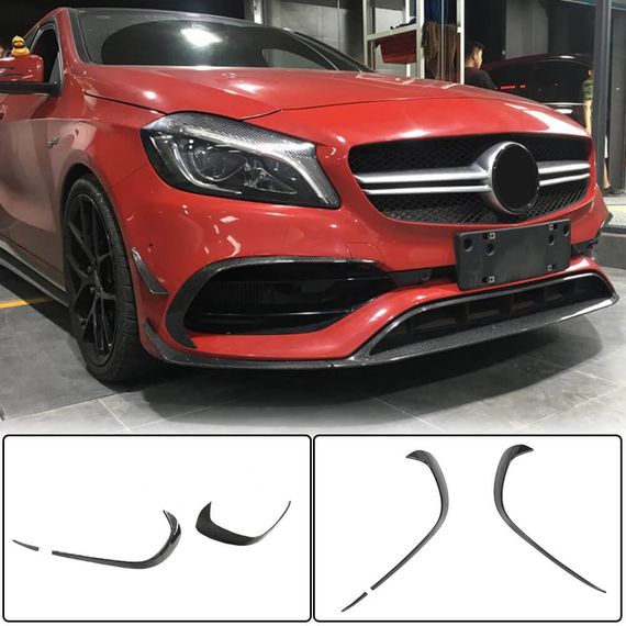 Накладка на передній бампер Lip (для AMG-Line / A45 AMG HB 2016-2018, Карбон) для Mercedes A-сlass W176 рр | Зображення 5