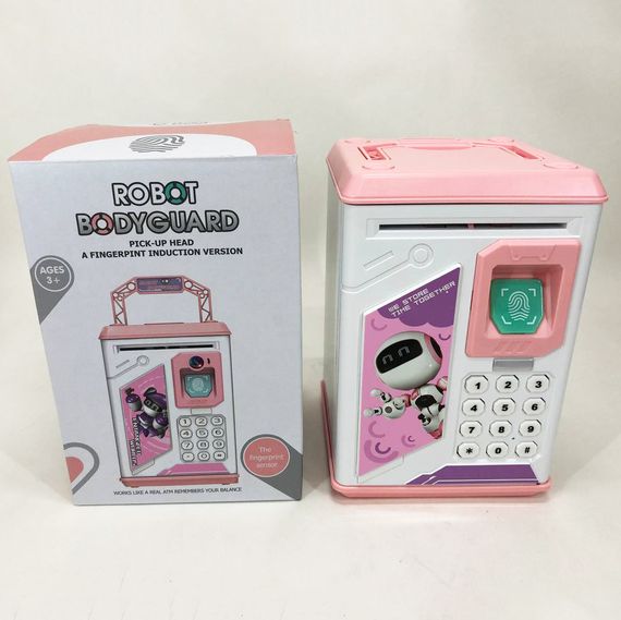 Скарбничка-сейф ROBOT BODYGUARD з кодовим замком відбитком пальця і купюропріємником. BH-596 Колір рожевий | Зображення 2