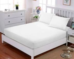 Біле Простирадло махрове на резинці з наволочками Anisa (220х240+30 см)