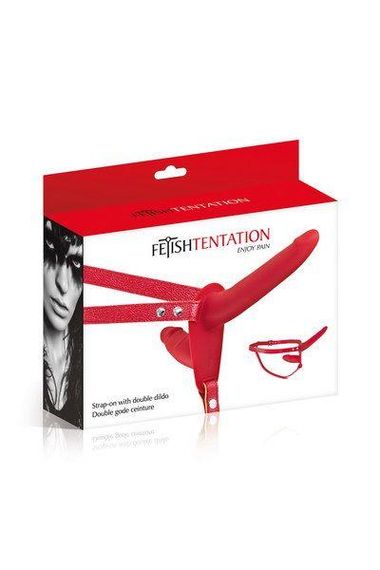 Двойной страпон Fetish Tentation Strap-On with Double Dildo Red | Зображення 1