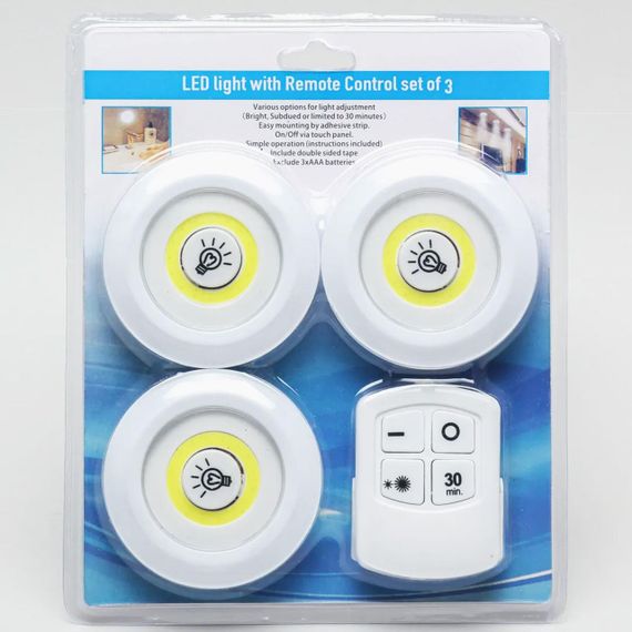 Світлодіодний сенсорний нічник з пультом, 3 шт, від батарейок ААА, LED light with Remote Control / Набір LED світильників | Зображення 9