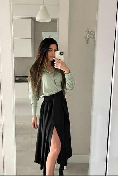 Женская легкая юбка миди софт с разрезом DK111 цвет черный, размер onesize 42/48 | Зображення 2