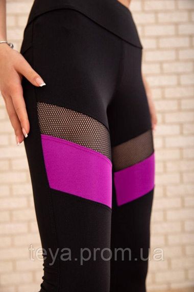 Женские леггинсы тайтсы цвет черный с сиреневым FA_000421 | Зображення 4